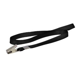 Cordão Poliéster Preto P/ Crachá 10mm X 85mm S/Impressão C/Clips Unit.