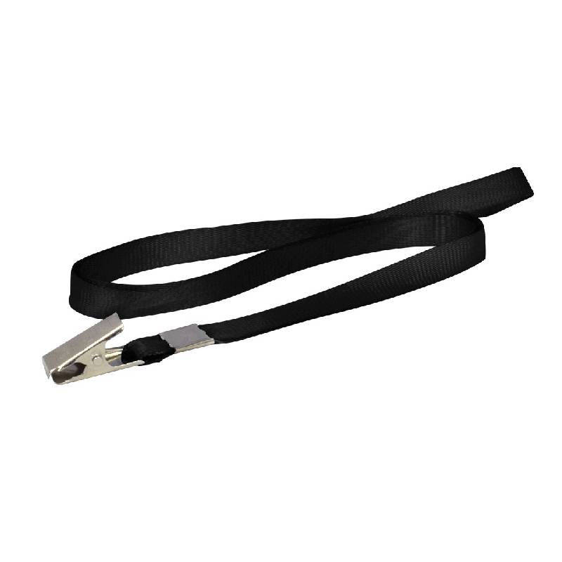 Cordão Poliéster Preto P/ Crachá 10mm X 85mm S/Impressão C/Clips