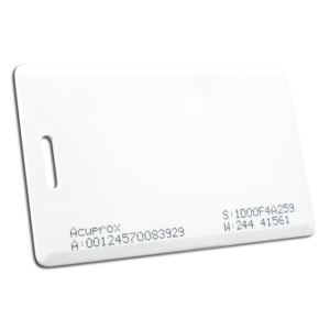 O cartão AcuProx Card é ideal para ser utilizado em diversas aplicações na área de controle de acesso. Indicado para aplicações que utilizam Leitores AcuProx de 125 kHz. É resistente e possui ótima performance de leitura. Possui códigos Wiegand, ABA TK2 e Serial RS-232 impressos no cartão.