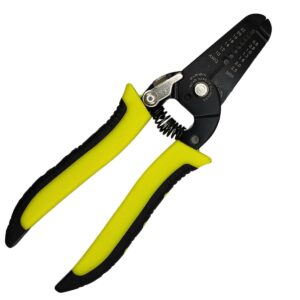 O Alicate desencapador é utilizado para cortar e desencapar cabos elétricos. Pode desencapar cabos de 0,5 a 2,5 mm2 (AWG: 22-10) e pode cortar cabos até 30mm de diâmetro. Resistente e com grande flexibilidade.Possui trava para armazenamento seguro e sistema de mola para auxiliar o movimento. Material: - Corpo: chapas de aço - Lâminas: aço inox Pintura: eletrostática Corta e desencapa fios nas bitolas: - 0,6; 0,8; 1,0; 1,3; 1,6; 2,0; 2,6mm - 22, 20, 18, 16, 14, 12, 10 AWG