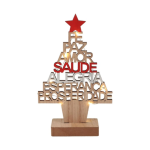Mini Árvore De Natal Enfeite De Madeira Com Luzes De Led